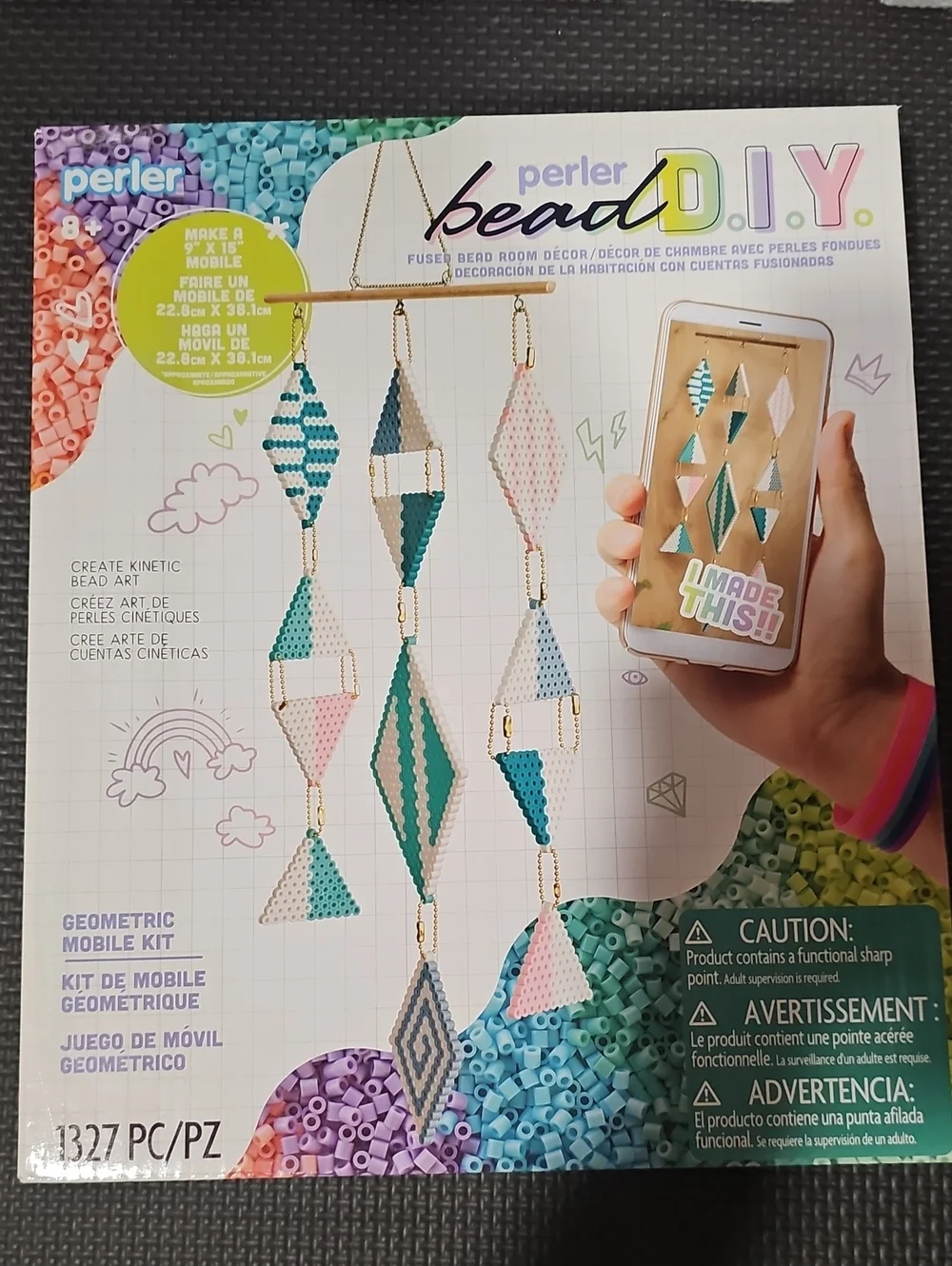 Bead DIY Geometric Mobile Kit - Teal, Pink, White